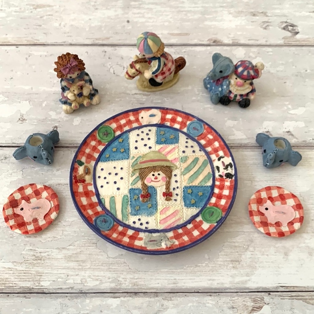 Raggedy Anne & Andy Popular Imports 1997 Ceramic Tea Set Collectors 8pc Set